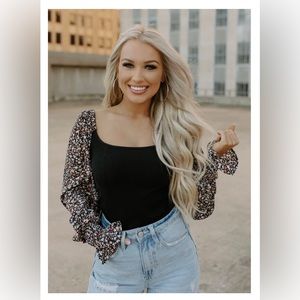 SWEET AS HEAVEN FLORAL BALLOON SLEEVE BODYSUIT